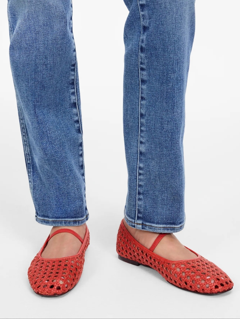Madewell Greta Ballet Flat Shoes Woven Mary Jane Leather Orange Red Size 8 New